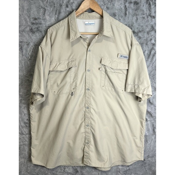 Columbia Other - Columbia‎ PFG Beige Short Sleeve Fishing Shirt Cargo Mens Size 2XL XXL